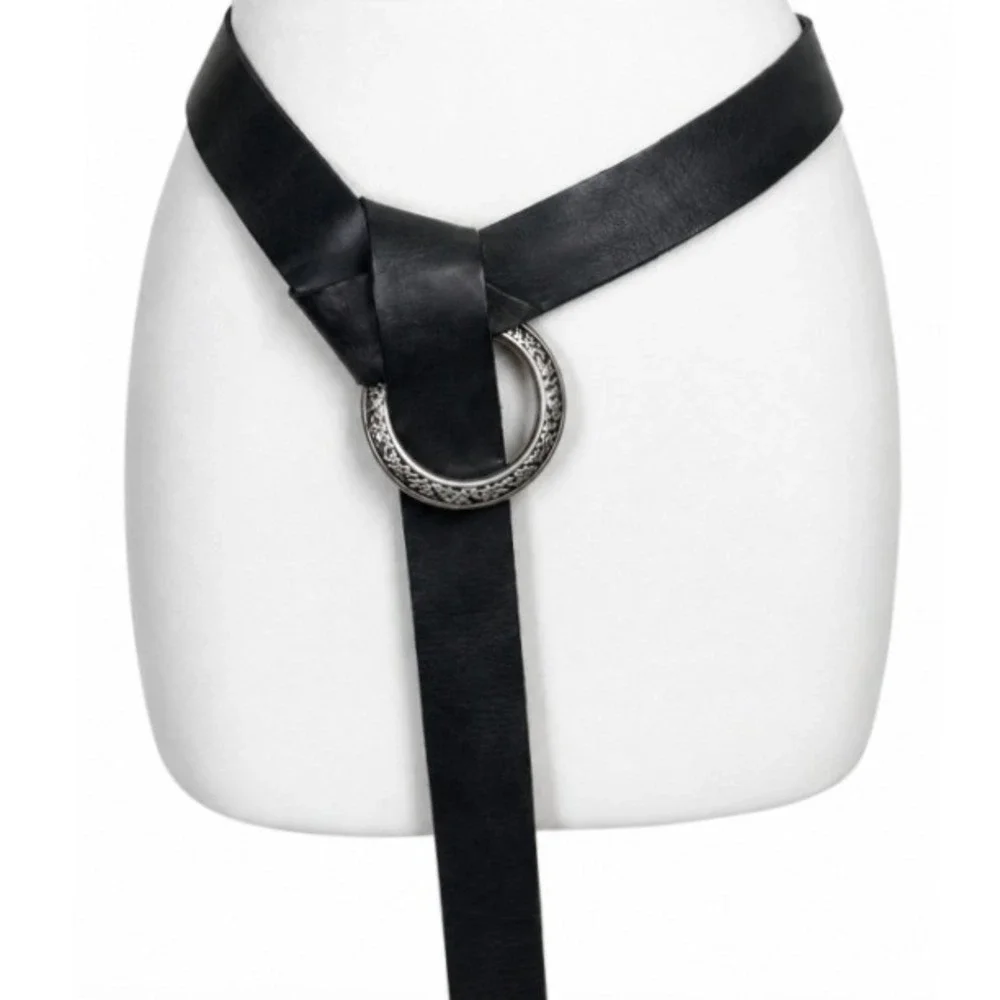 Horse Shoe Brand Fully Adjustable Black Leather Belt with Circle Buckle